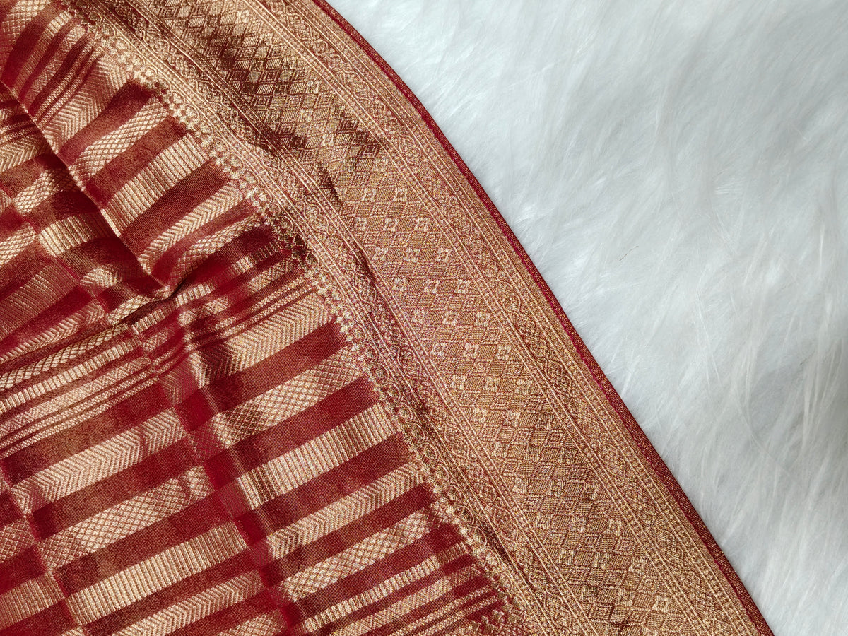 Pure Viscose Soft Tishu Silk Saree Deep Red Shade VTS012