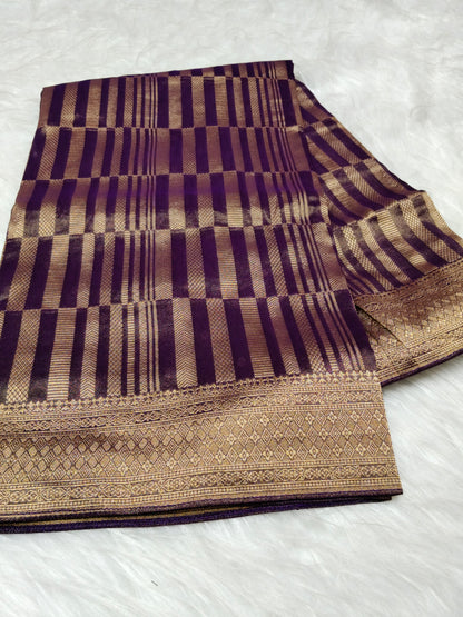 Pure Viscose Soft Tishu Silk Saree Dark Majenta Shade VTS011