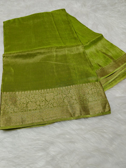 Pure Viscose Soft Tishu Silk Saree Pista Color VTS014