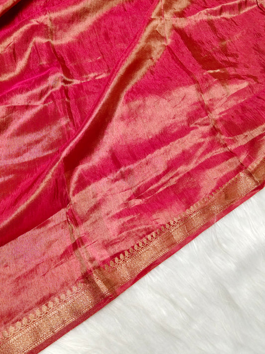 Pure Viscose Soft Tishu Silk Saree Red Color VTS015