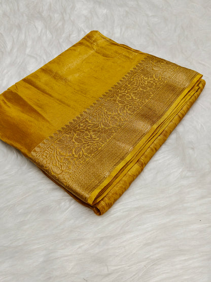 Pure Viscose Soft Tishu Silk Saree Mustard Yellow Color VTS016