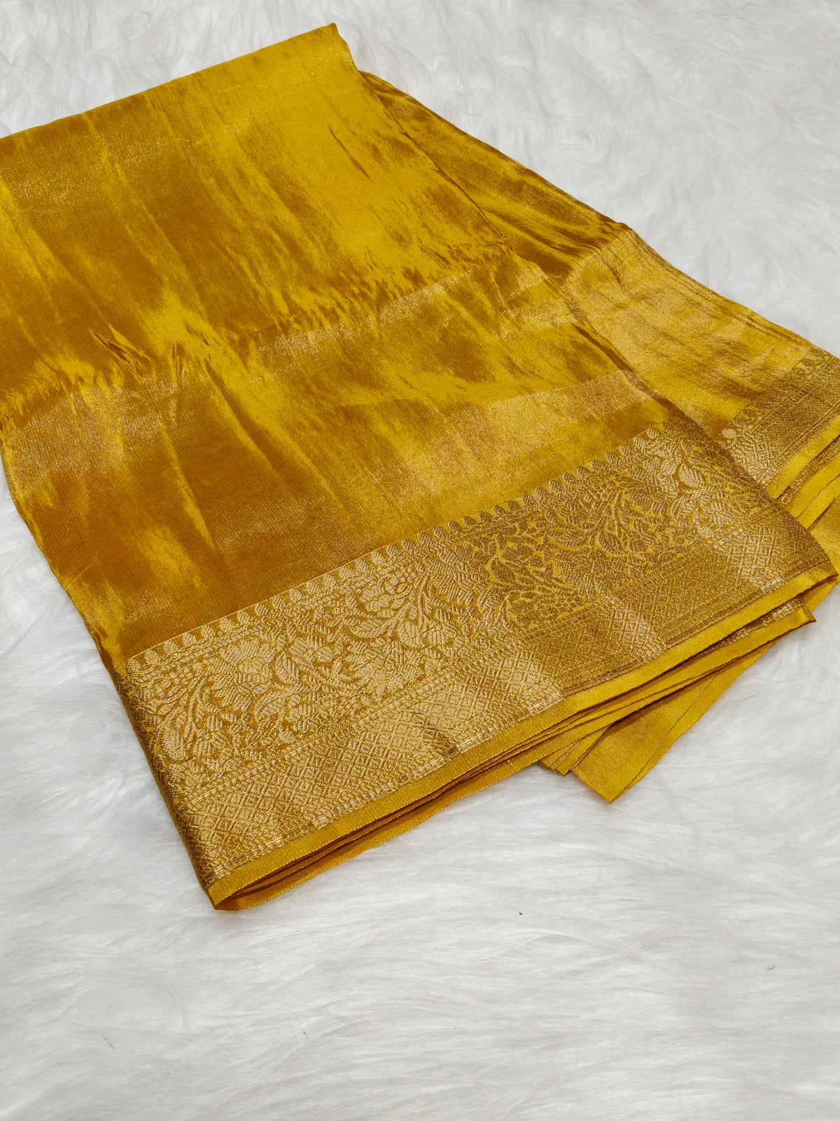 Pure Viscose Soft Tishu Silk Saree Mustard Yellow Color VTS016