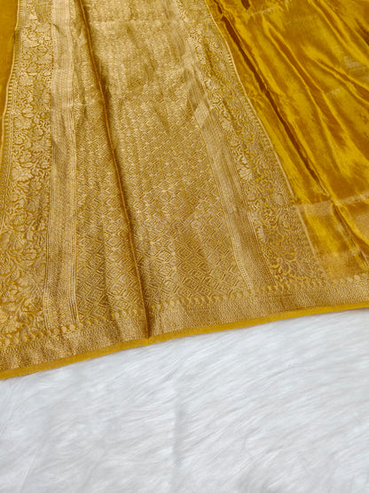 Pure Viscose Soft Tishu Silk Saree Mustard Yellow Color VTS016