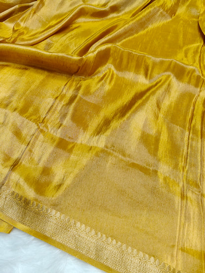 Pure Viscose Soft Tishu Silk Saree Mustard Yellow Color VTS016