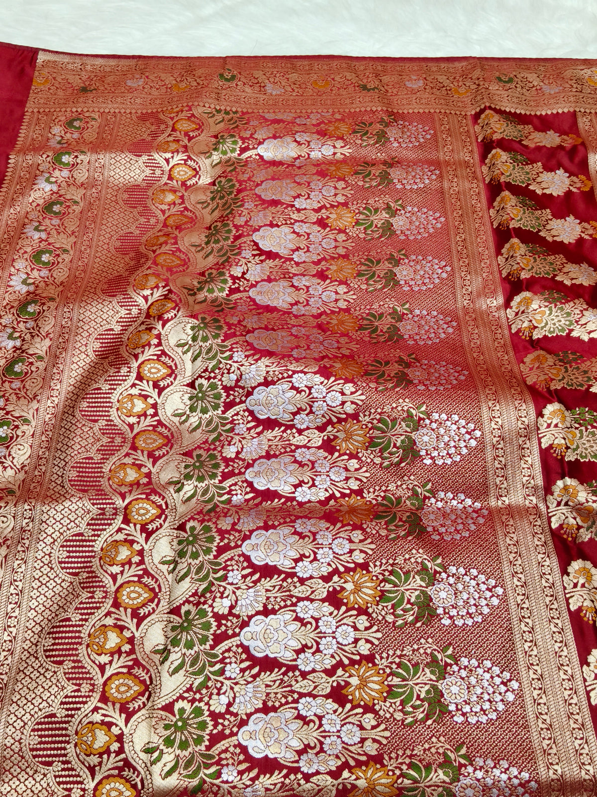 Mashru Satin Silk Saree Deep Red Color Multi Mina MSS001