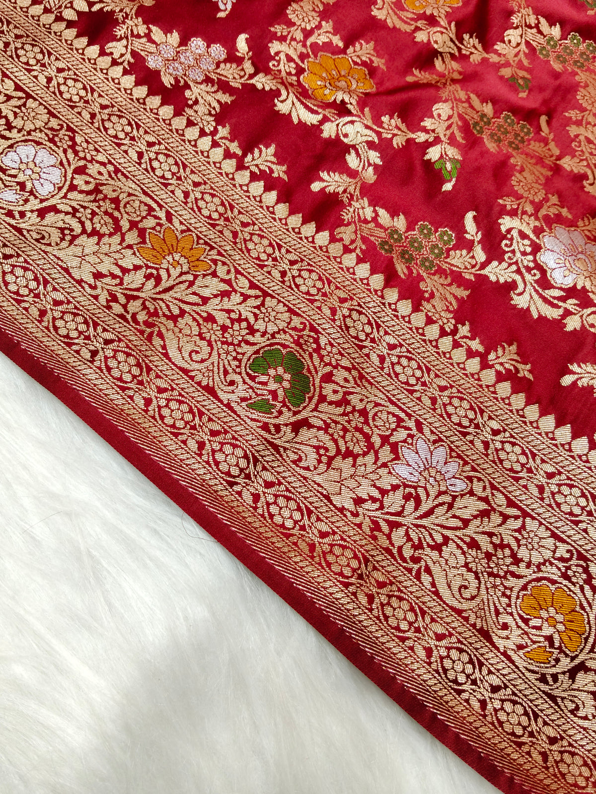 Mashru Satin Silk Saree Deep Red Color Multi Mina MSS001