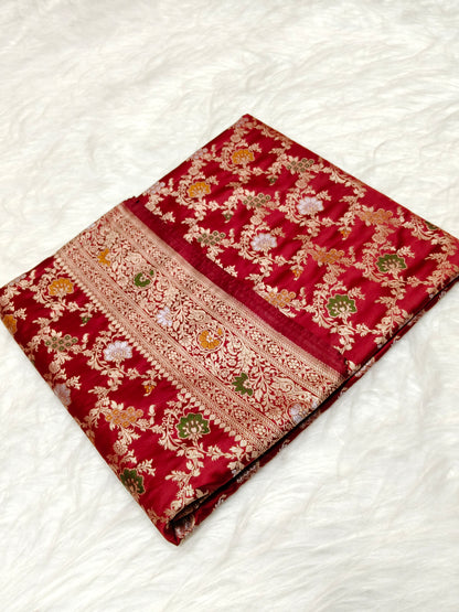 Mashru Satin Silk Saree Deep Red Color Multi Mina MSS001