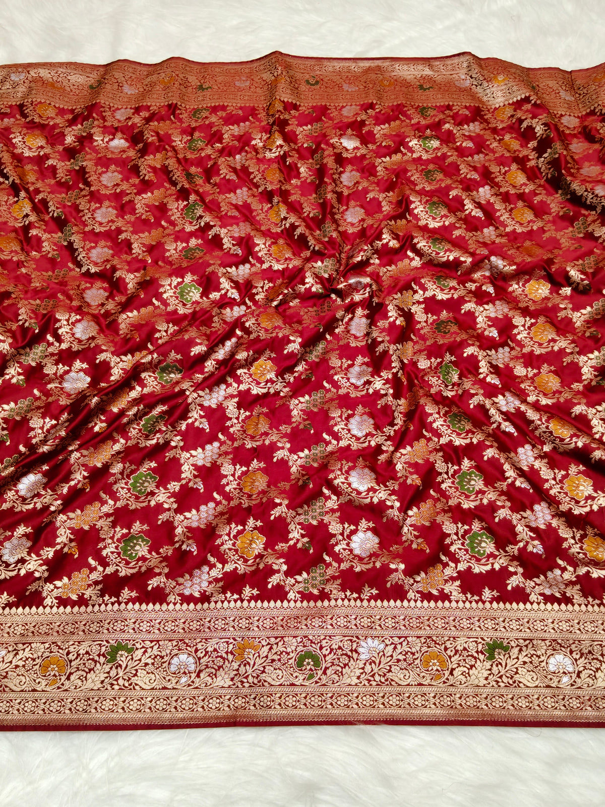Mashru Satin Silk Saree Deep Red Color Multi Mina MSS001