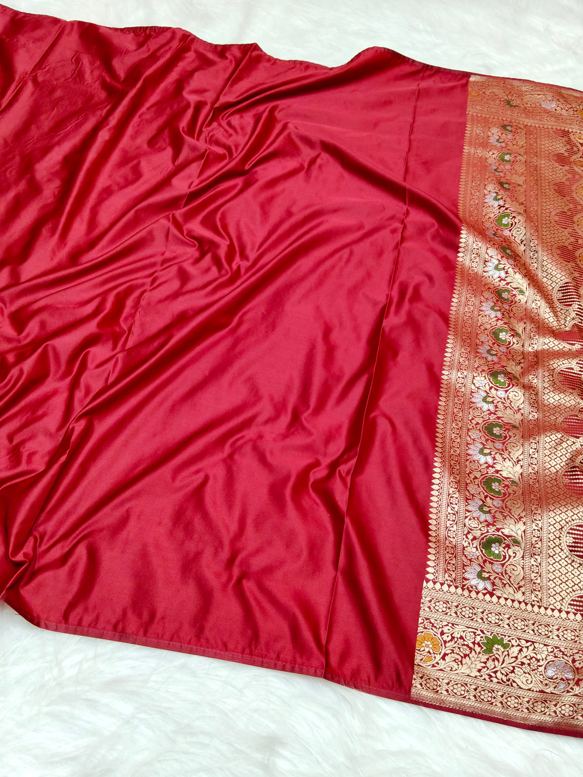 Mashru Satin Silk Saree Deep Red Color Multi Mina MSS001