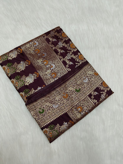 Mashru Satin Silk Saree Garnet Shade Multi Mina MSS002