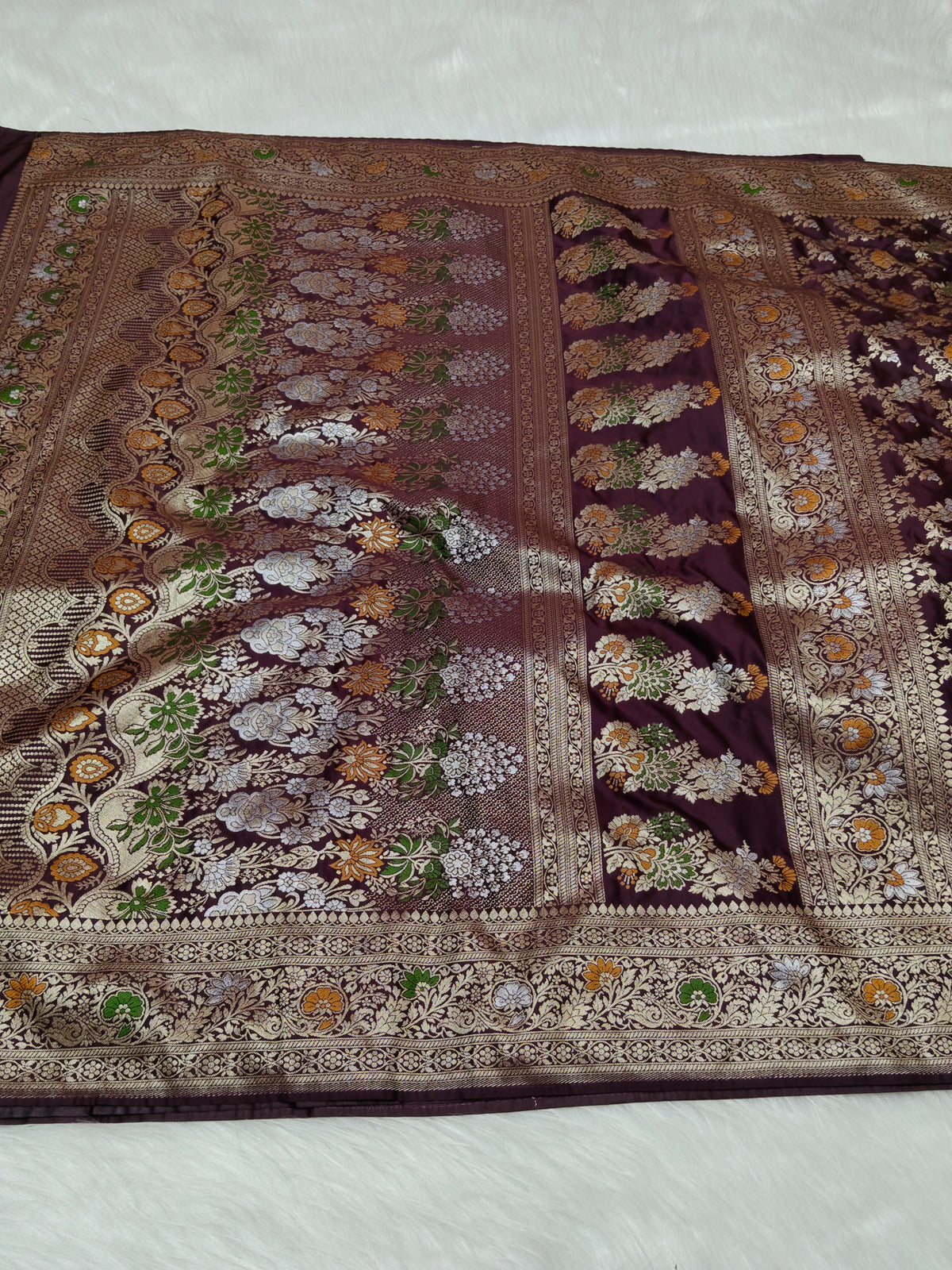 Mashru Satin Silk Saree Garnet Shade Multi Mina MSS002