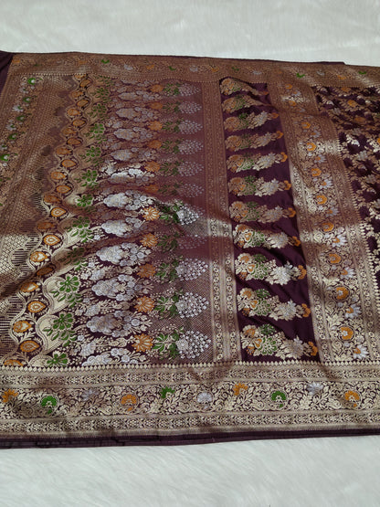 Mashru Satin Silk Saree Garnet Shade Multi Mina MSS002