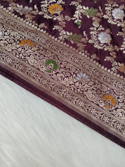 Mashru Satin Silk Saree Garnet Shade Multi Mina MSS002