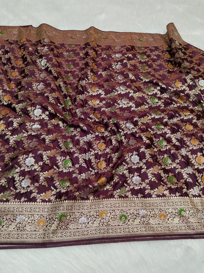 Mashru Satin Silk Saree Garnet Shade Multi Mina MSS002