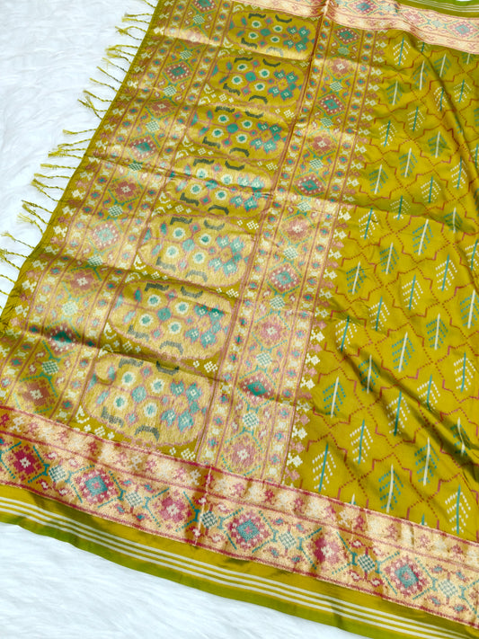 rudraksh patola saree mustard color with multi mina RPS001