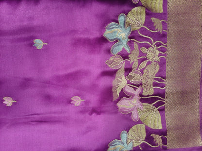 Mashru satin saree purple color with mina MSS003