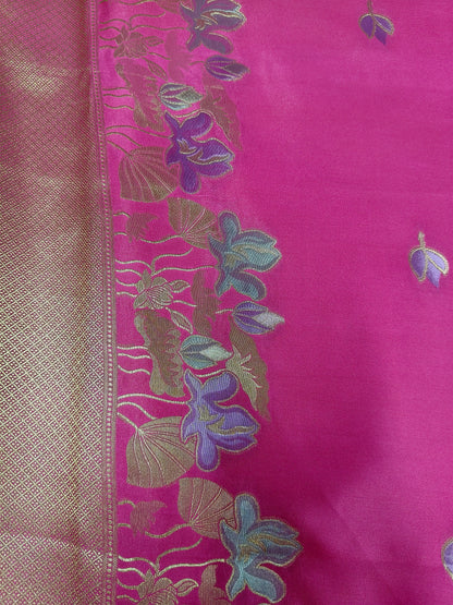 Mashru satin saree Rani color with mina MSS006