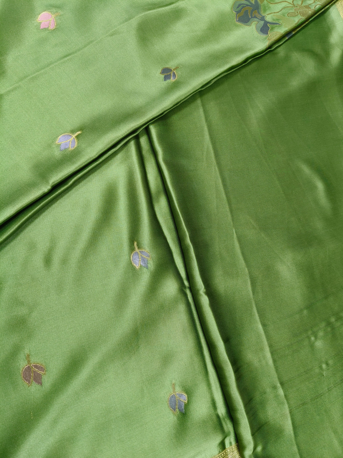 Mashru satin saree pista green color with mina MSS007