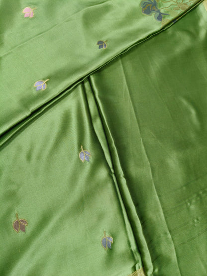 Mashru satin saree pista green color with mina MSS007