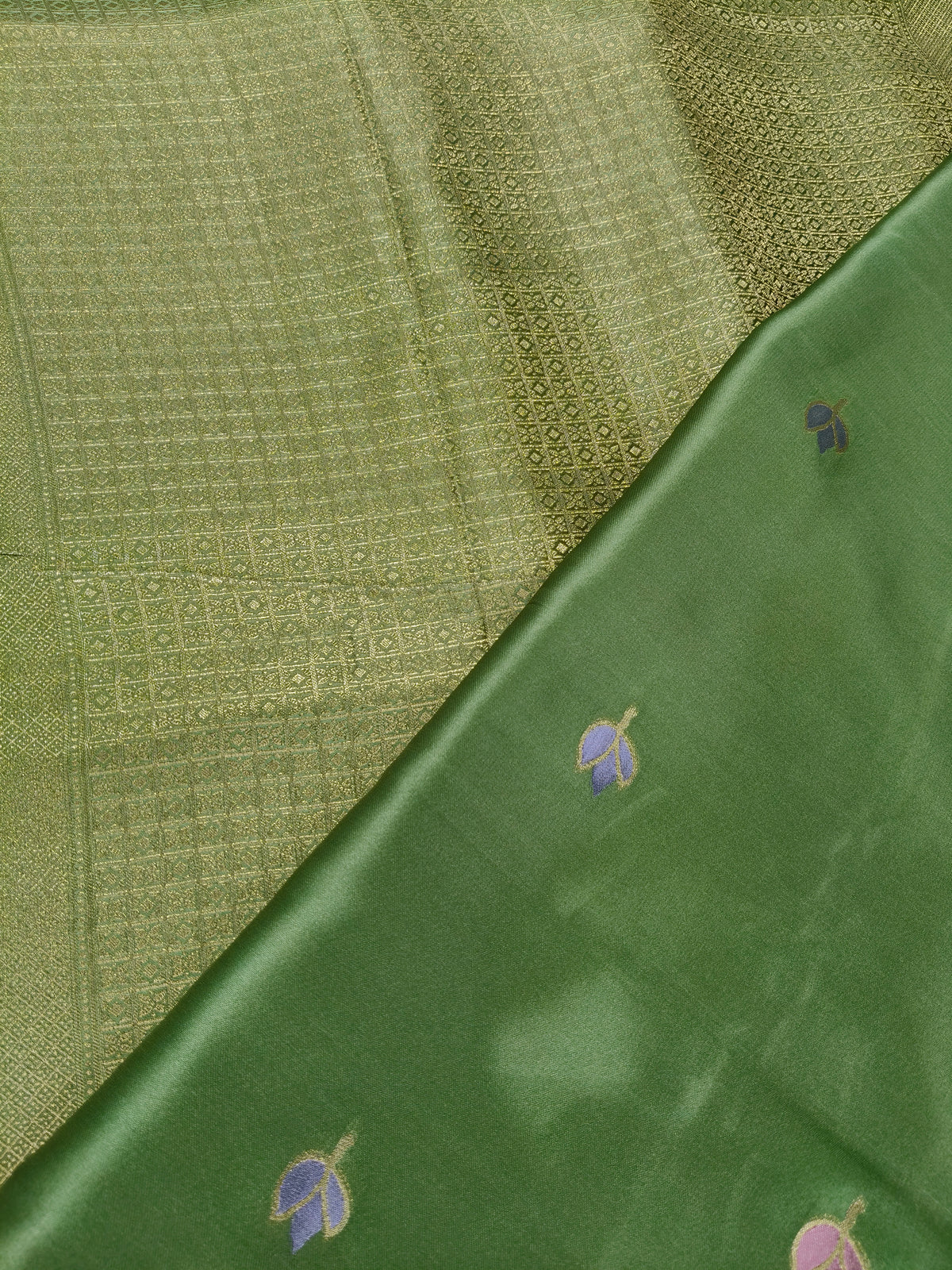 Mashru satin saree pista green color with mina MSS007