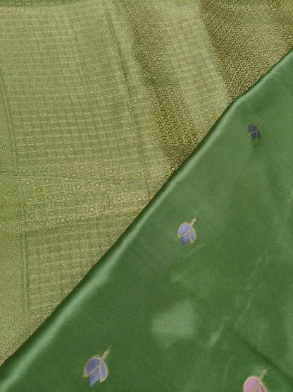 Mashru satin saree pista green color with mina MSS007