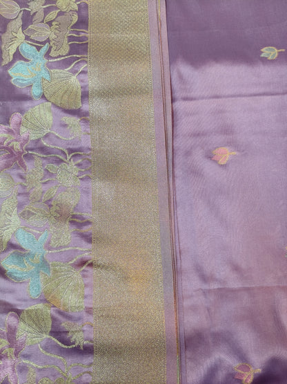 Mashru satin saree lavendar color with mina MSS008