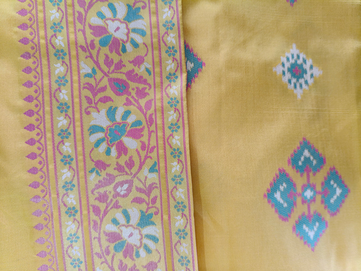 Rudraksh patola saree mustard yellow shade color RPS008