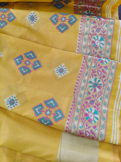 Rudraksh patola saree mustard yellow shade color RPS008