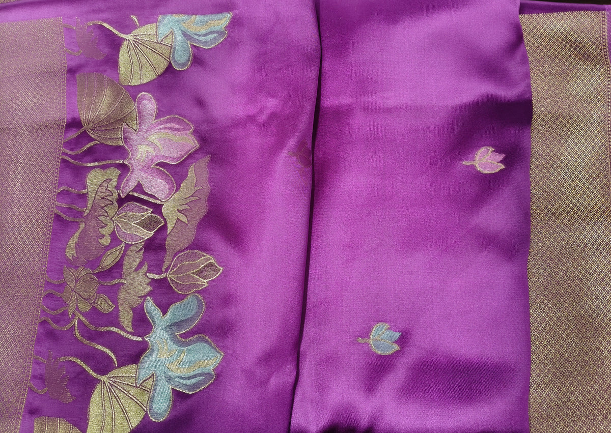 Mashru satin saree purple color with mina MSS003