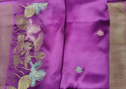 Mashru satin saree purple color with mina MSS003