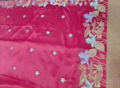 Mashru satin saree red color with mina MSS004
