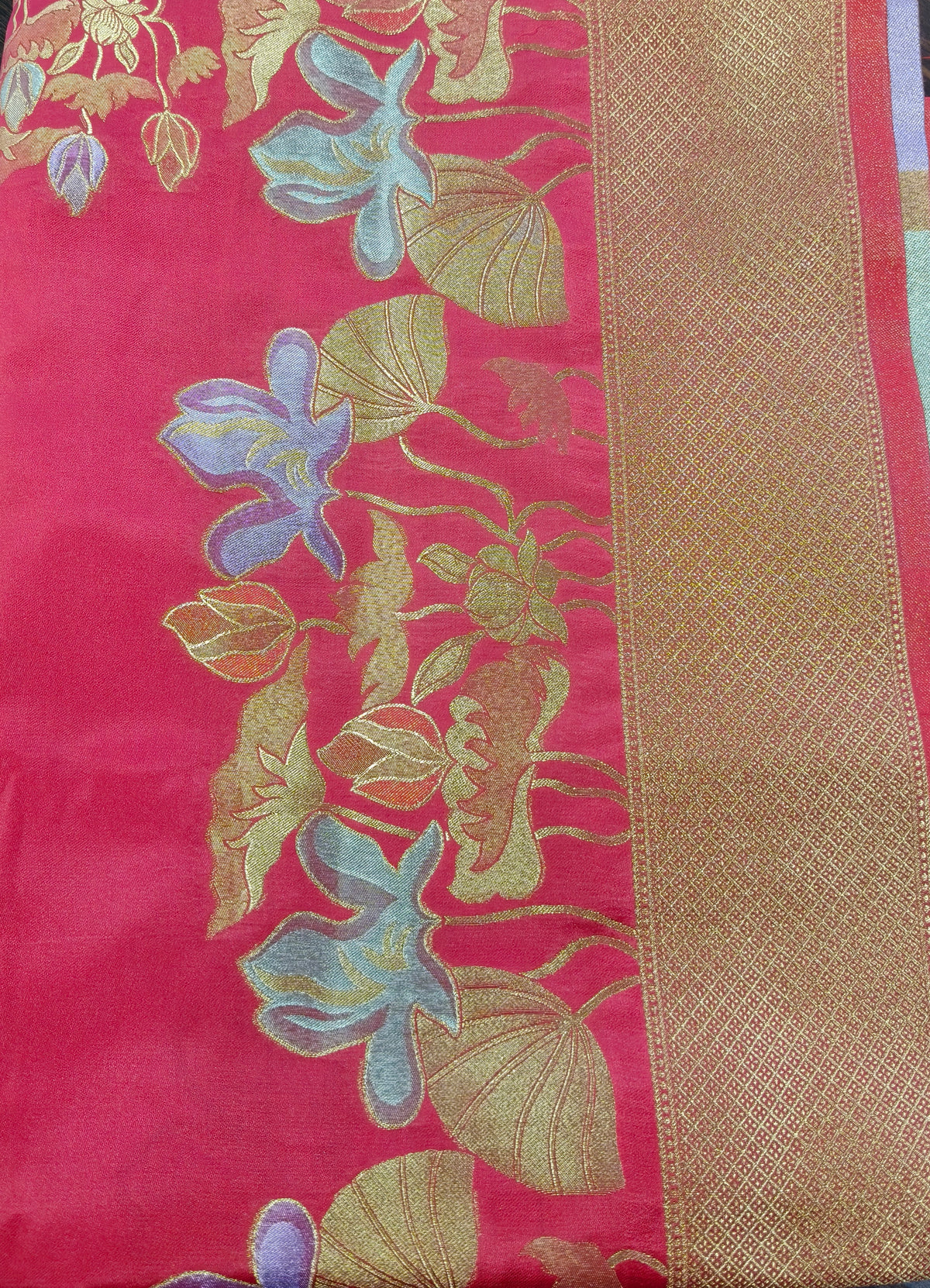 Mashru satin saree red color with mina MSS004