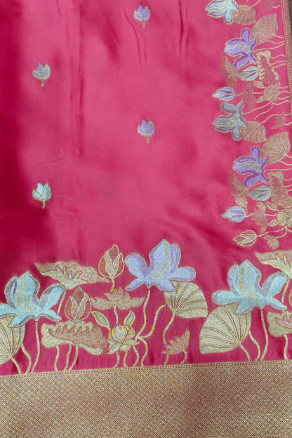 Mashru satin saree red color with mina MSS004