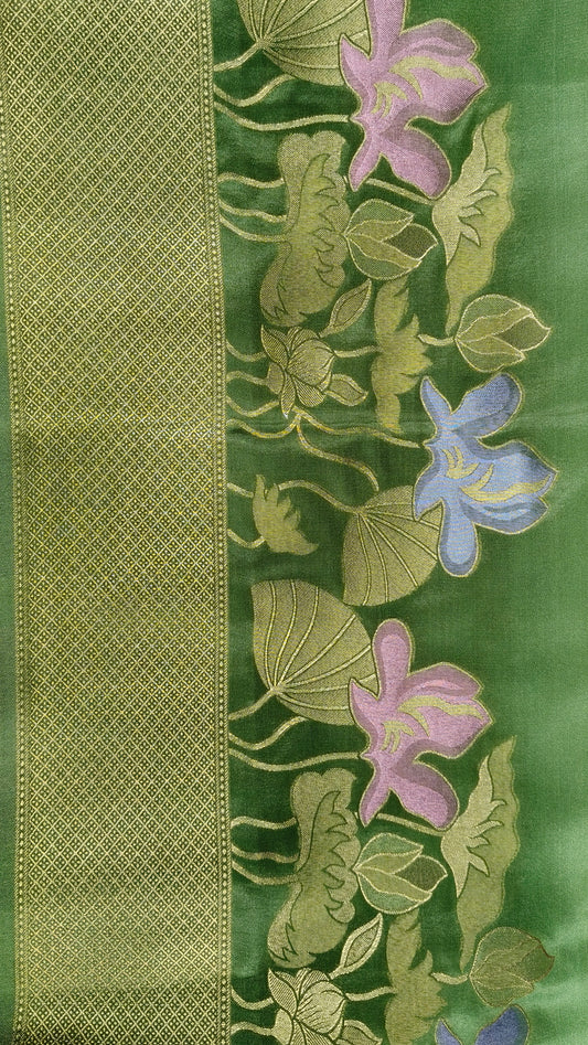 Mashru satin saree pista green color with mina MSS007