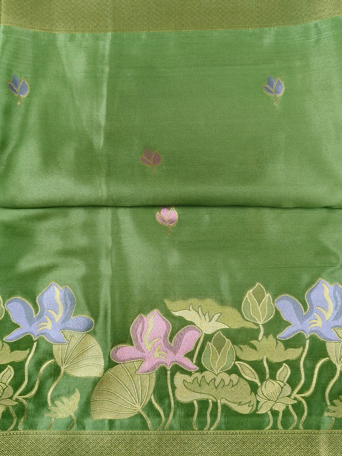 Mashru satin saree pista green color with mina MSS007