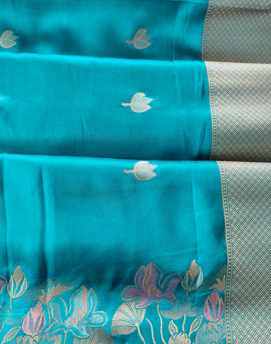 Mashru satin saree Rama green color with mina MSS009